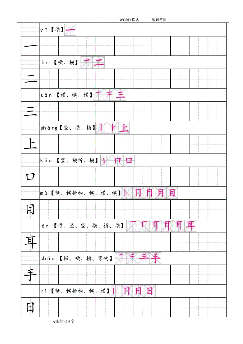 部编版人版语文一年级上生字田字格笔顺表带拼音.doc_第1页