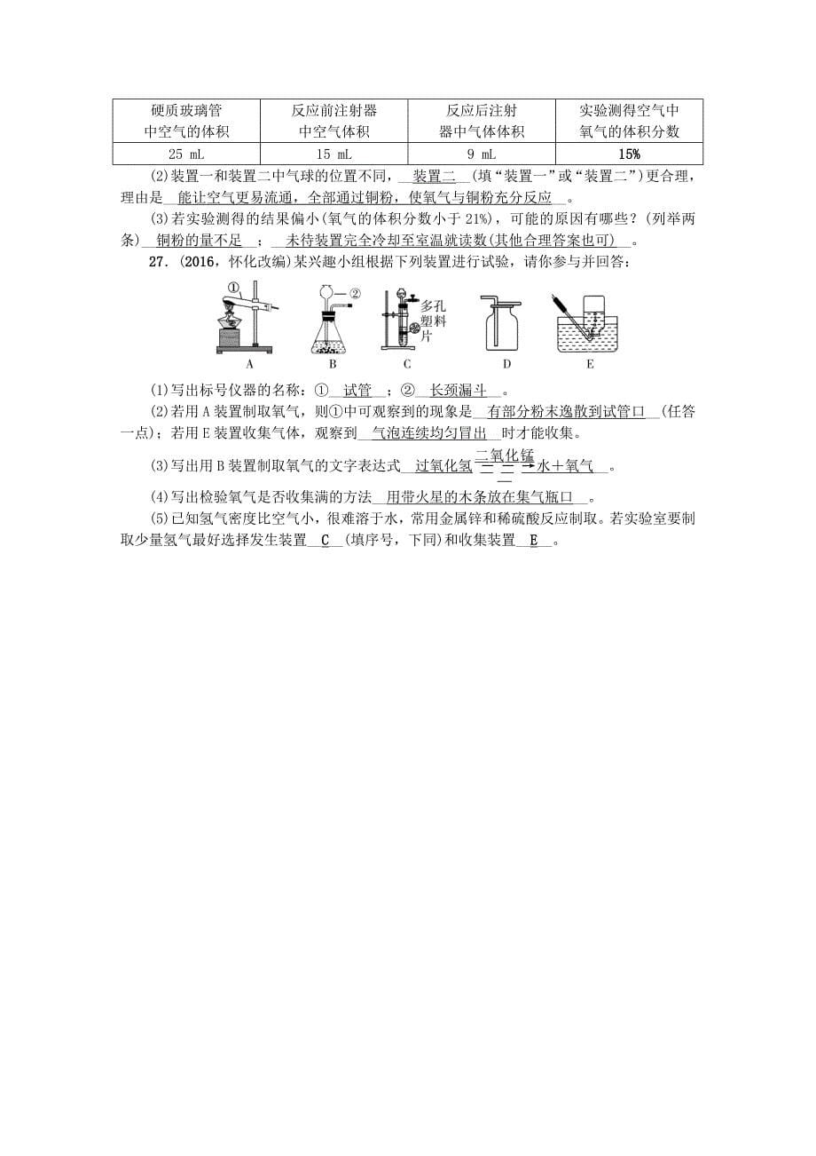 【教案】新人教版九年级化学上册单元清第二单元我们周围的空气检测试题含试卷分析解析_第5页